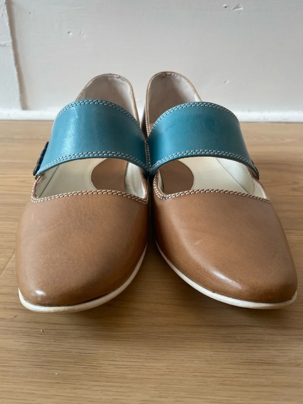 Fluevog Teal and Beige Mary Jane